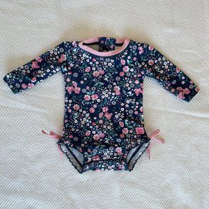 RuffleButts Baby Girl Long Sleeve One Piece Swimsuit UPF 50+ 3-6M